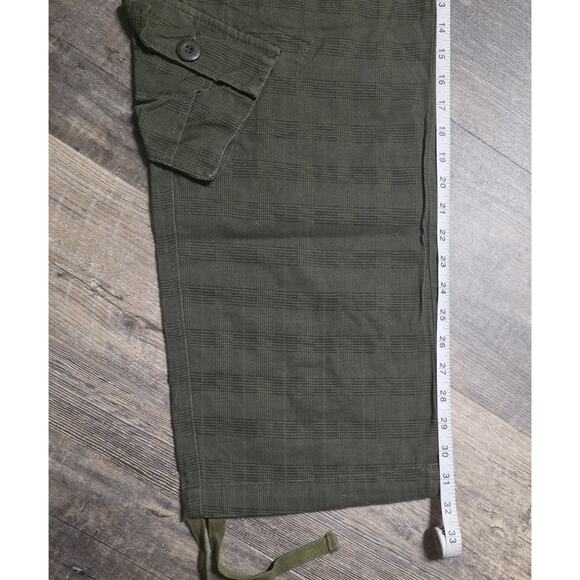 Men's Cargo Pants Size 42 Green Grid Textured Utility Combat Multi-Pocket Cotton - Picture 4 of 6